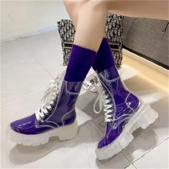 Bottes à plateforme transparentes en Pu pour femmes