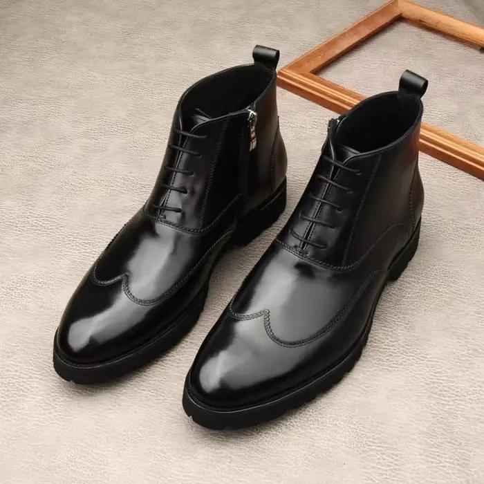 Bottes en cuir pour hommes, chaussures montantes pour hommes, style hiver, style britannique, mocassins, grande taille, chaudes