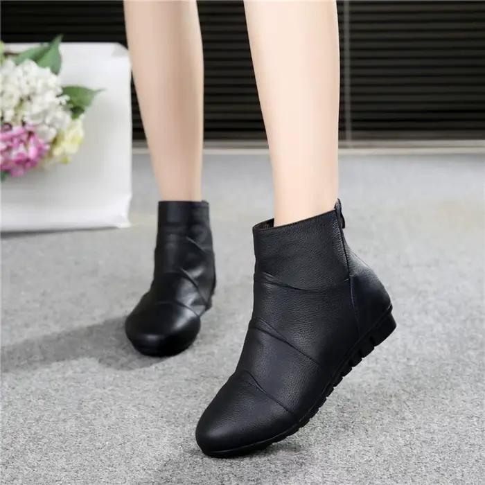 Bottines pour femmes automne et hiver talon plat peau de vache bottes courtes décontracté bottes simples femme coton chaussures femmes