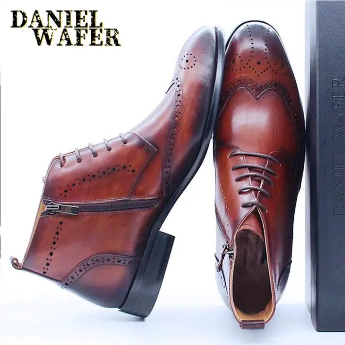 Bottes de rinçage en cuir véritable homme style rétro élégantes pour occasions spéciales mariage soirée printemps automne confortables