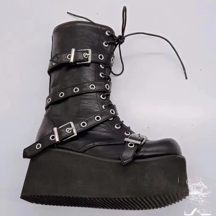 Grande taille 43 automne femmes bottes boucle bout rond compensées plate-forme