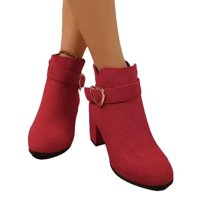 Chaussures courtes à talons pour femmes, bottines à bout rond, Chic et élégantes, grande taille, chaudes et confortables, vente automne et hiver