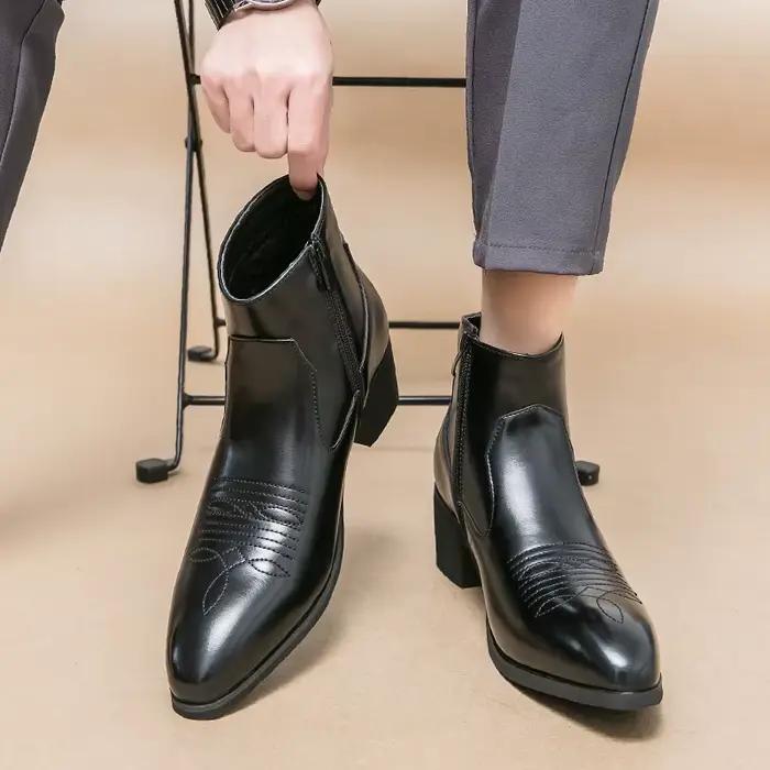 Bottes occidentales noires pour hommes Cowboy marron Chelsea