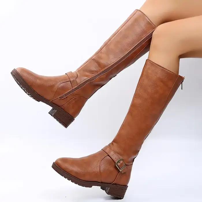 Bottes en cuir pour femmes 2025 printemps et automne nouvelle fermeture éclair