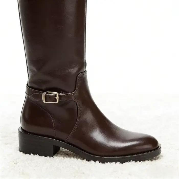 Bottes au genou Vintage en cuir souple marron pour femmes