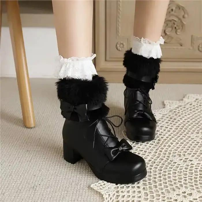 Bottines de luxe à nœud Lolita pour femmes