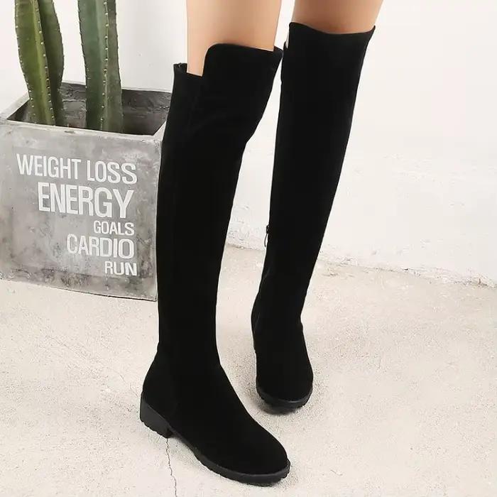 Bottes de neige longues ACIA au-dessus du genou avec fermeture à glissière latérale en daim, tête ronde, talon épais, talon carré, grande taille, 11, 12, 13, 14, 15