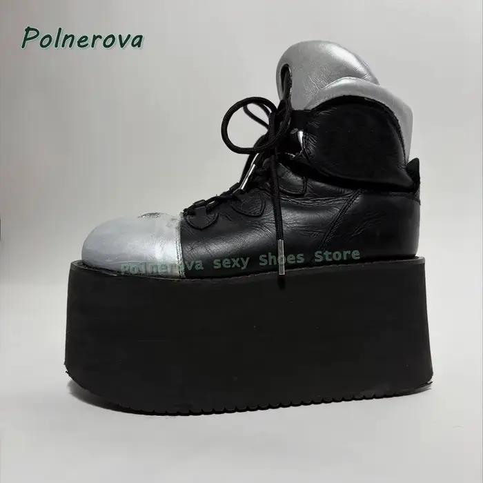 Bottes à plateforme compensée noires et argentées pour femmes