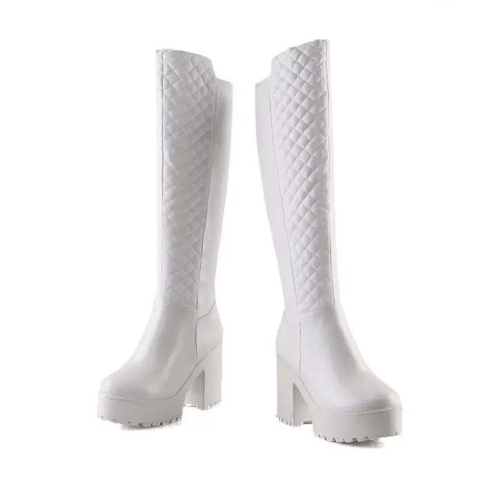 Bottes d'équitation à talons hauts carrés pour femmes, plate-forme optique, bottes hautes au genou pour femmes, bottes Roma, chaussures d'hiver sexy
