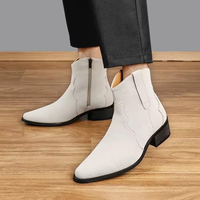 Bottes hautes pour hommes couleur unie confortables légères modernes élégantes à talons hauts pour affaires et occasions spéciales