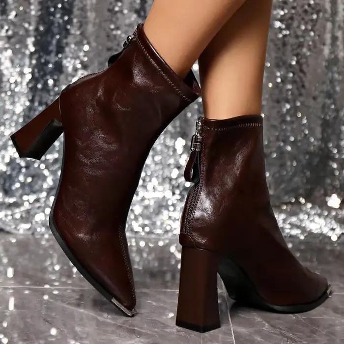 Bottines noires rétro françaises à talon épais pour femme
