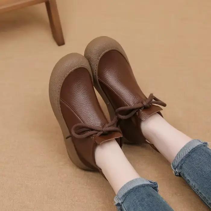 Chaussures en cuir véritable pour femmes, bottines douces rétro de marque, bottes à la mode pour dames, grande taille 41 D598, automne et début d'hiver
