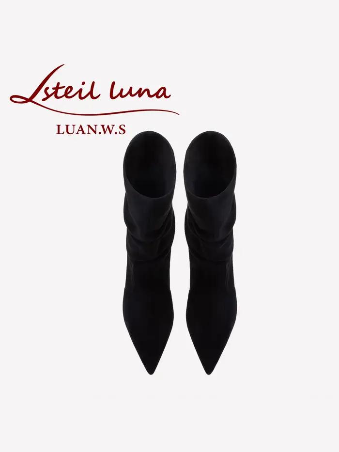 Bottines d'hiver pour femmes 2026, rouges, à semelles brillantes, pointues, bottes extensibles tendance automne, bottines à talons hauts pliables pour femmes