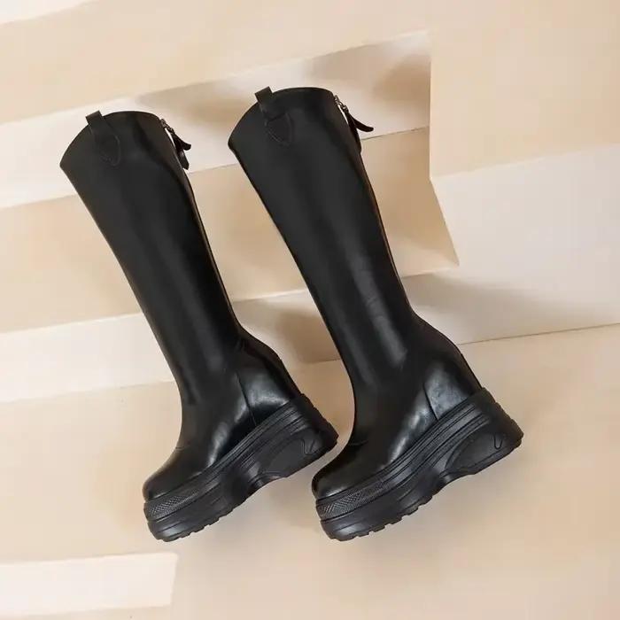 Bottes pour femmes en cuir véritable nouveau talon de 11cm plate-forme haute