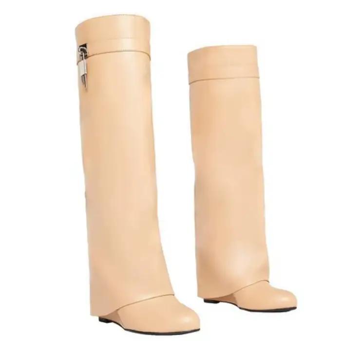 Bottes montantes de marque de créateur 2026 – Nouveauté confortable pour l'extérieur et le bureau, bottes décontractées gothiques à enfiler pour femme, hauteur genou, style moto