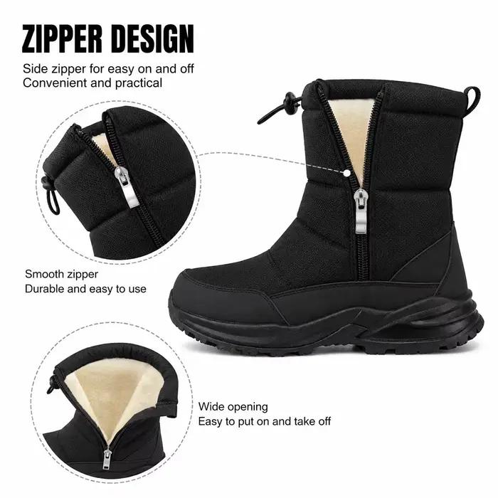 Bottes d'hiver pour hommes, doublées de fourrure chaude, résistantes à l'eau, antidérapantes, chaussures de marche en plein air, fermeture éclair latérale, cordon de serrage, noires, cadeau d'hiver