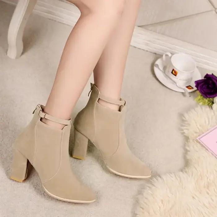 Bottes de rinçage en cuir suédé pour femmes avec talon carré, bout pointu, fermeture éclair, pour printemps automne, style romain, mode hiver, occassions spéciales