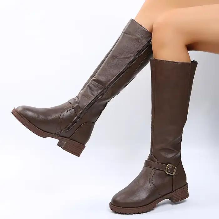 Bottes en cuir pour femmes 2025 printemps et automne nouvelle fermeture éclair