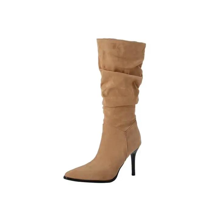 Bottes plissées à la mode pour femmes, Sexy, à bout pointu, mi-mollet, automne-hiver, chevalier droit, Super grande taille 48 22-5