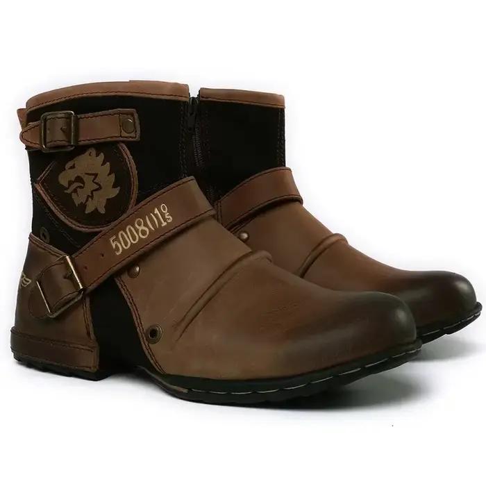 Bottines de luxe faites à la main pour hommes, bottines de moto avec boucle en métal et fermeture éclair, pour l'extérieur, grande taille 39-48, Punk, 2024
