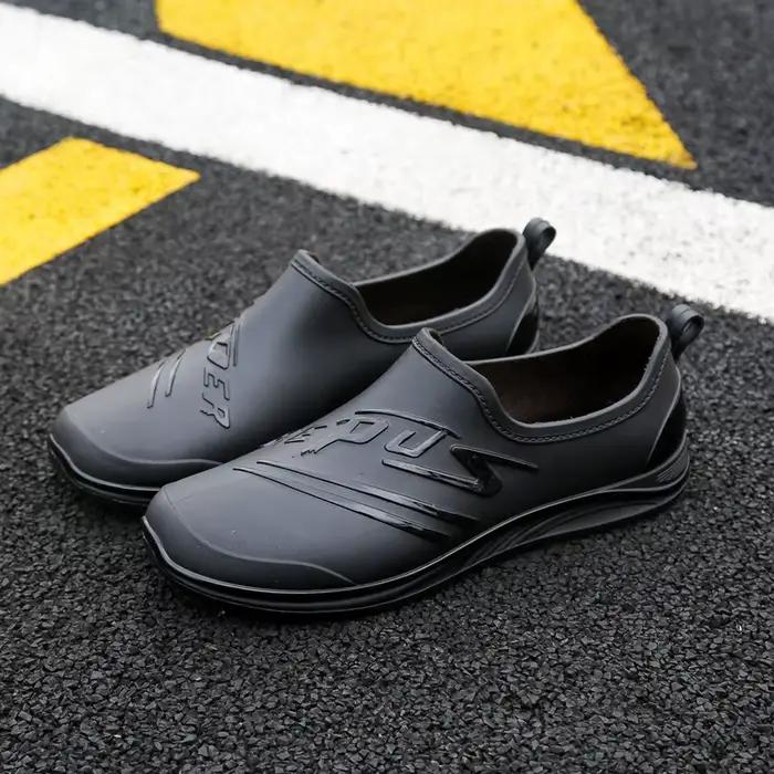 Bottes de pluie basses à la mode pour hommes, chaussures de travail de cuisine à fond plat, antidérapantes, résistantes à l'usure, imperméables, en PVC, bout rond, à enfiler