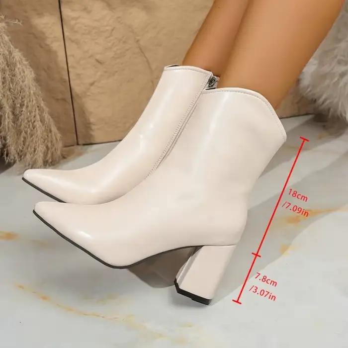 Nouvelles Bottines Blanches 2026 pour Femme avec Fermeture Éclair Latérale, Talon Moyen Extensible, Grande Taille, Chaussures Pointues Tendance, Botas De Mujer