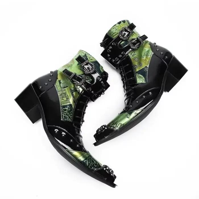 Bottes pointues en cuir verni pour hommes