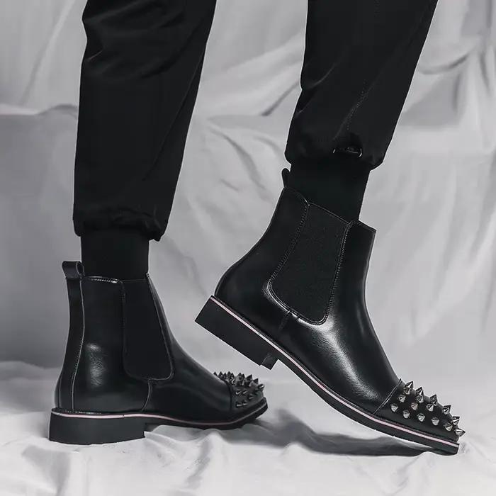 Bottes Chelsea à Rivets pour hommes, bottes noires, Punk, faites à la main, antidérapantes, taille 38-48