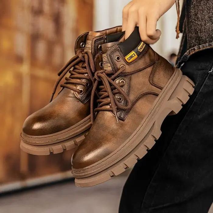 Vintage hommes plate-forme bottines automne hiver britannique Chelsea cuir bottes en plein air antidérapant chaud décontracté botte de travail Botas Hombre
