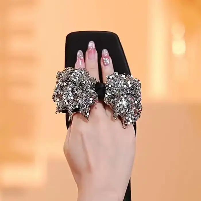 Sandales à talons hauts avec nœud scintillant pour femmes