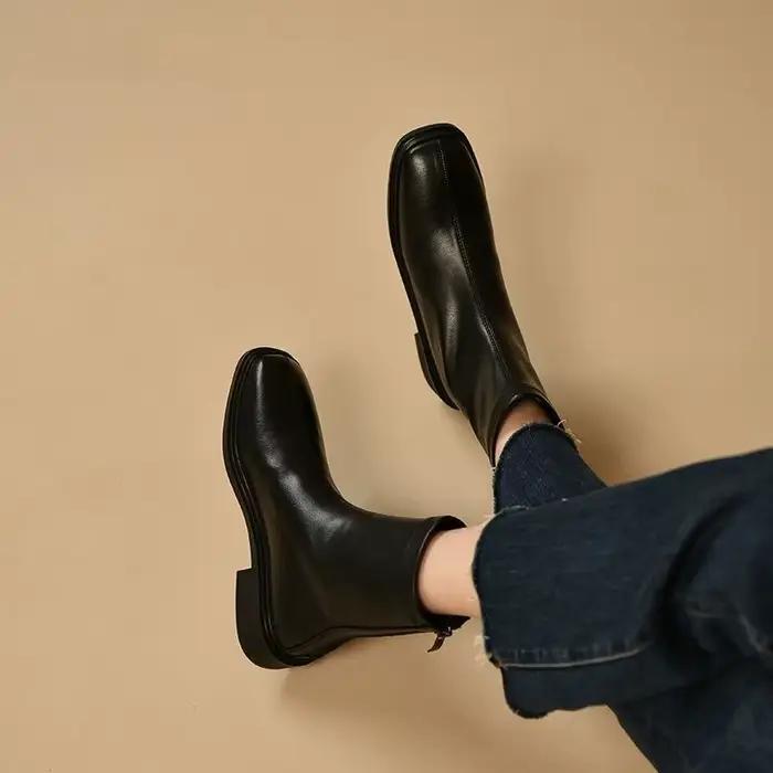 Bout carré élastique femmes bottines automne hiver doublé polaire femme chaussures courtes chaussons en cuir vente Goth tendance 2025 botte