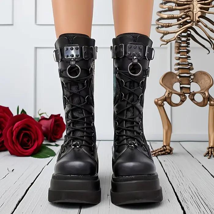 Bottes à plateforme gothiques pour femmes, flambant neuves, à la mode, avec boucle à rivets, Punk, talons hauts, bottes de fête, rue, Cosplay, chaussures pour femmes