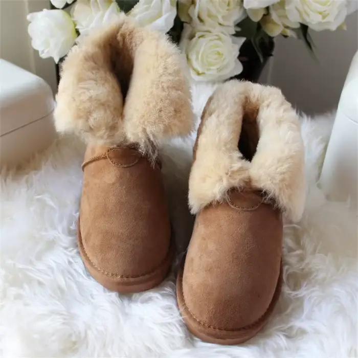 Bottes de neige classiques en fourrure naturelle pour femmes, peau de mouton véritable, chaussures d'hiver décontractées, bottes en cuir pour femmes