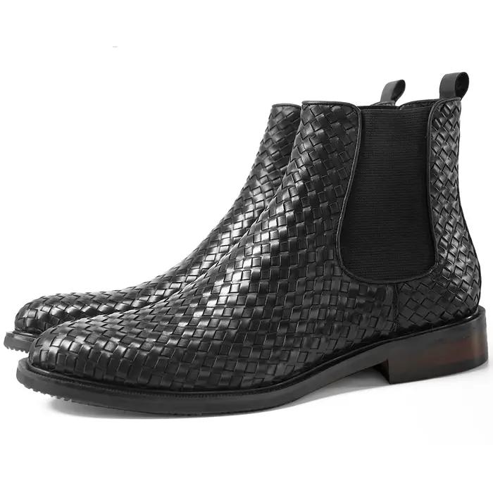 Hanmce – bottines Chelsea noires en cuir véritable pour homme