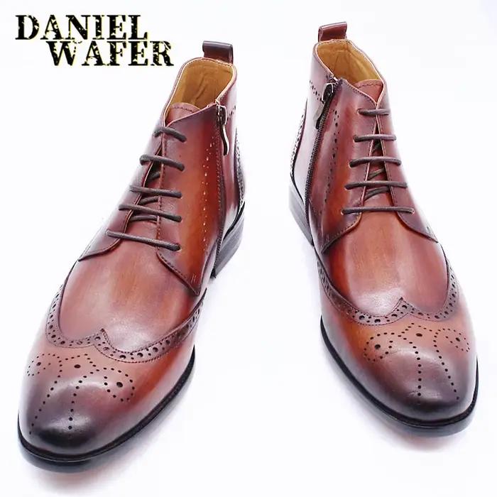 Bottes de rinçage en cuir véritable homme style rétro élégantes pour occasions spéciales mariage soirée printemps automne confortables