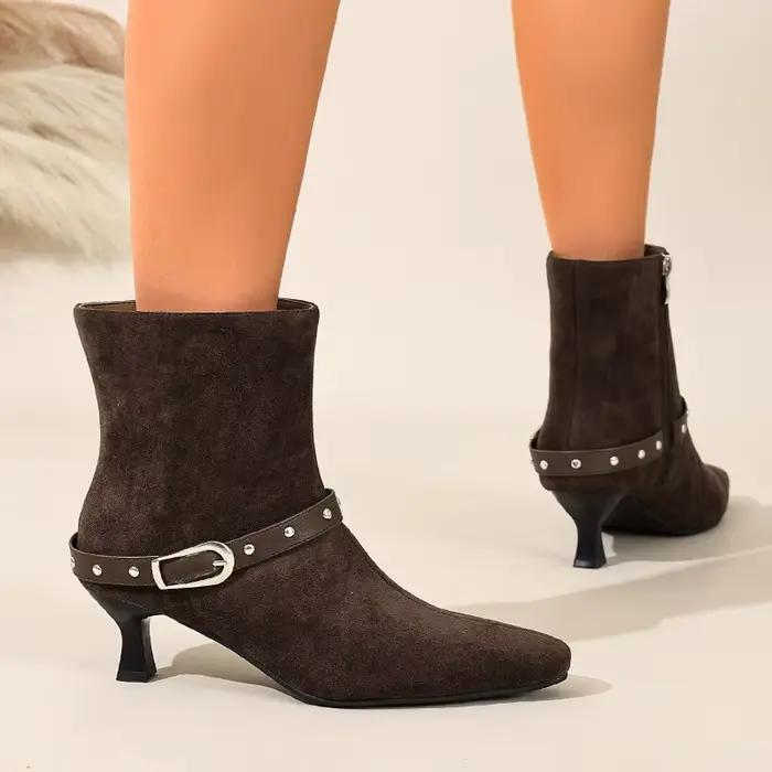 Nouveau hiver daim femmes bottes hautes bout pointu fermeture éclair concepteur