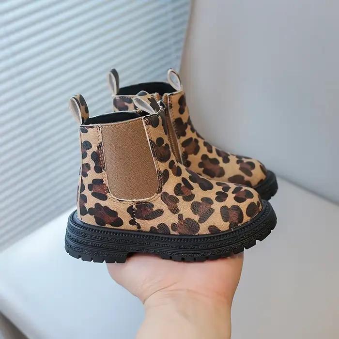 Bottes classiques unisexes à imprimé léopard pour garçons et filles, bottes de rinçage pour petits enfants, fermeture à glissière latérale, bottes en caoutchouc chaudes et respirantes, mode classique