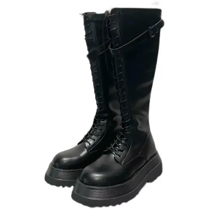 Bottes femme chaussures noir avec lacets longue à lacets motard plate-forme hiver genou haute arbre chaussures pour femme Y2k gothique qualité