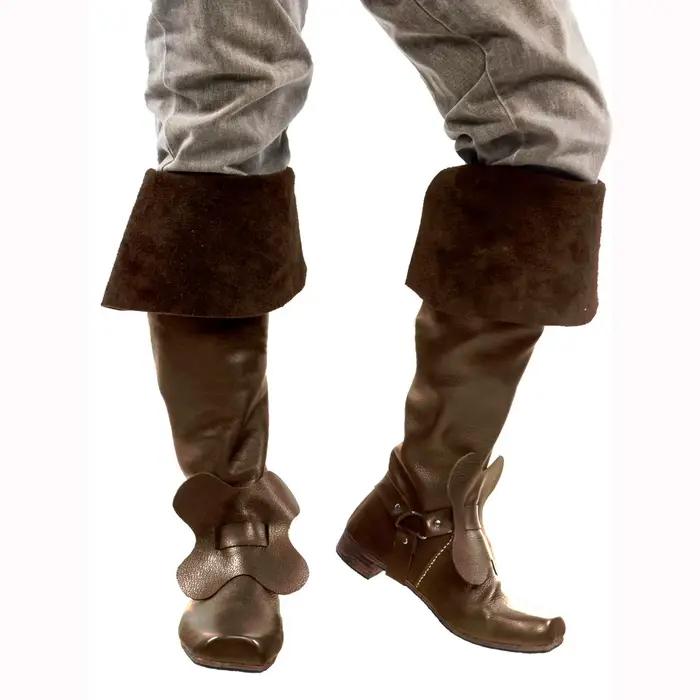 Bottes de pirate pour hommes avec sangle à pétale, polyester robuste, bout carré et talon bas pour cosplay médiéval et Renaissance