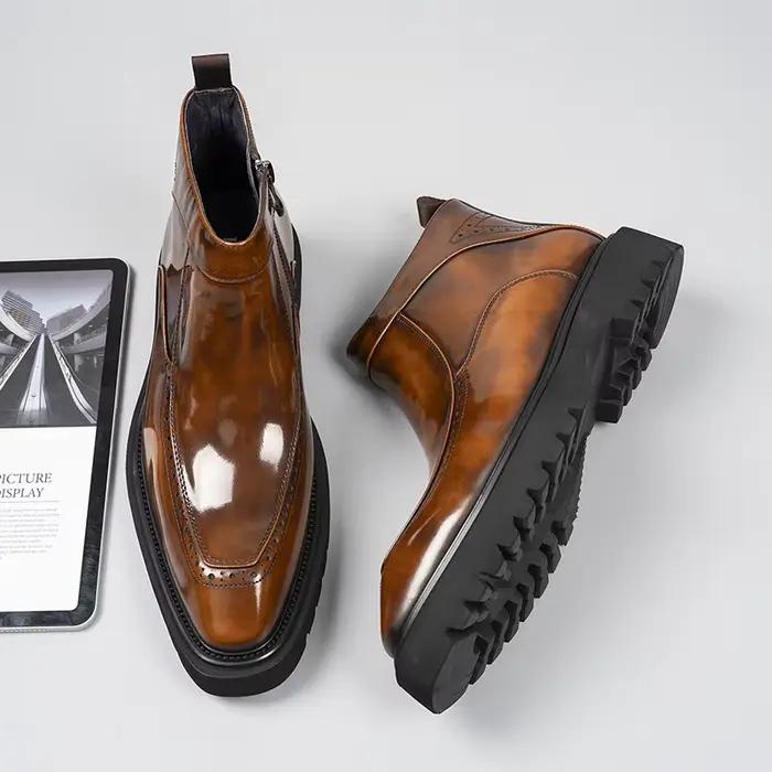 Bottes montantes à bout pointu avec fermeture éclair pour hommes