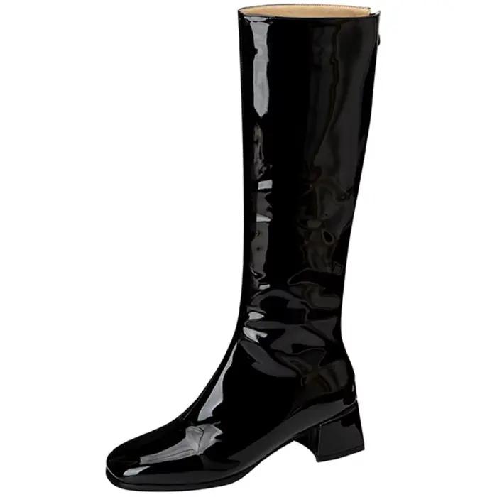 Rose femmes genou bottes hautes élégant automne hiver chaussures noir blanc rouge talons bas botte longue fermeture