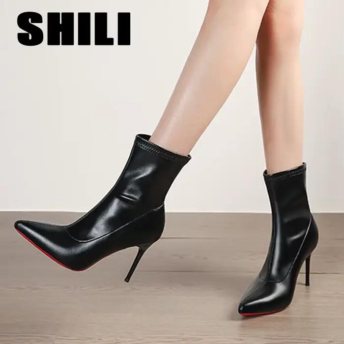 Bottines Femme 2026 Automne Hiver Talon Aiguille Noir Cuir PU Sexy Chaussures de Soirée Zapatos De Mujer