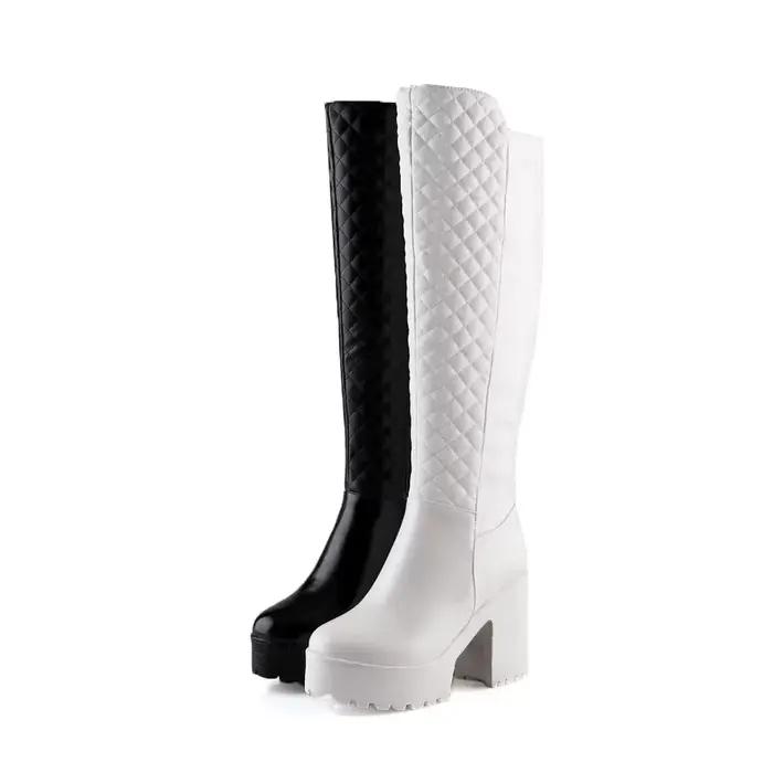 Bottes d'équitation à talons hauts carrés pour femmes, plate-forme optique, bottes hautes au genou pour femmes, bottes Roma, chaussures d'hiver sexy