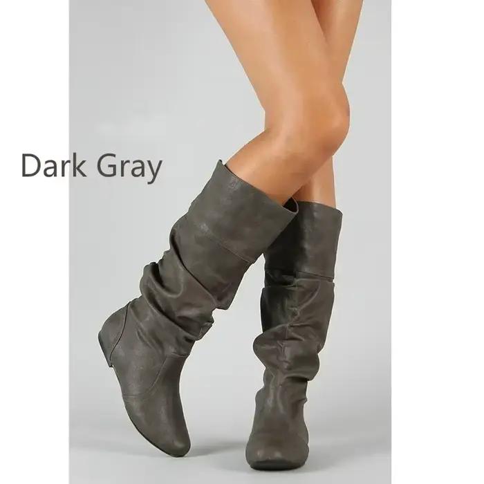 Bottes en cuir mode plissé pour femmes, élégantes et confortables, idéales pour l'hiver, avec des franges et disponible en plusieurs couleurs et tailles