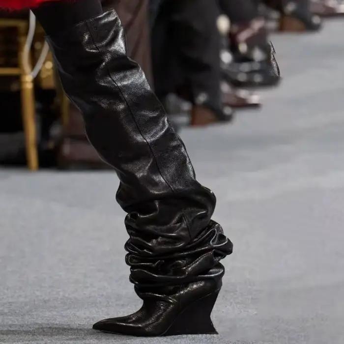 2025 femmes talon compensé 7.5 cm talons hauts longueur au genou bottes Cool