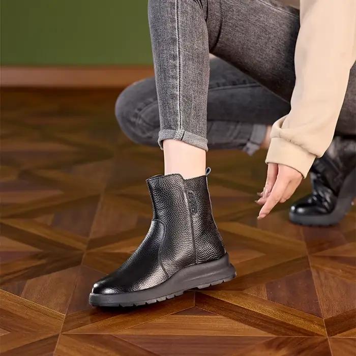 Bottines en cuir véritable pour femmes