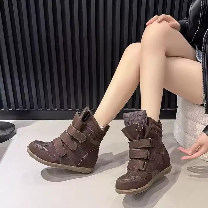 Bottines pour femmes 2026, nouvelles baskets en cuir à plateforme haute, talons compensés de 8 cm, chaussures à bout haut et semelle épaisse en daim.