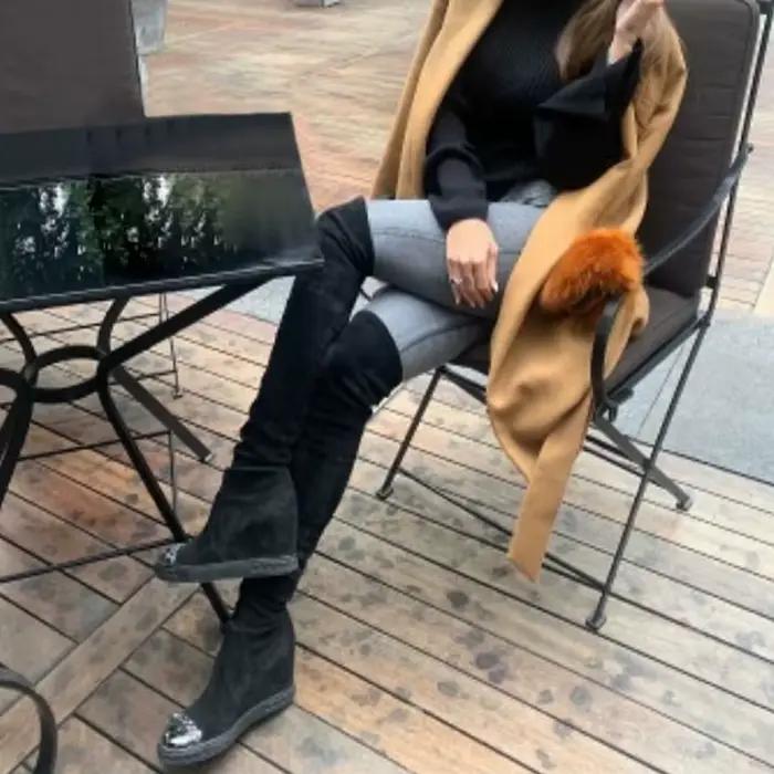 Cuissardes Parker en cuir suédé noir pour femme