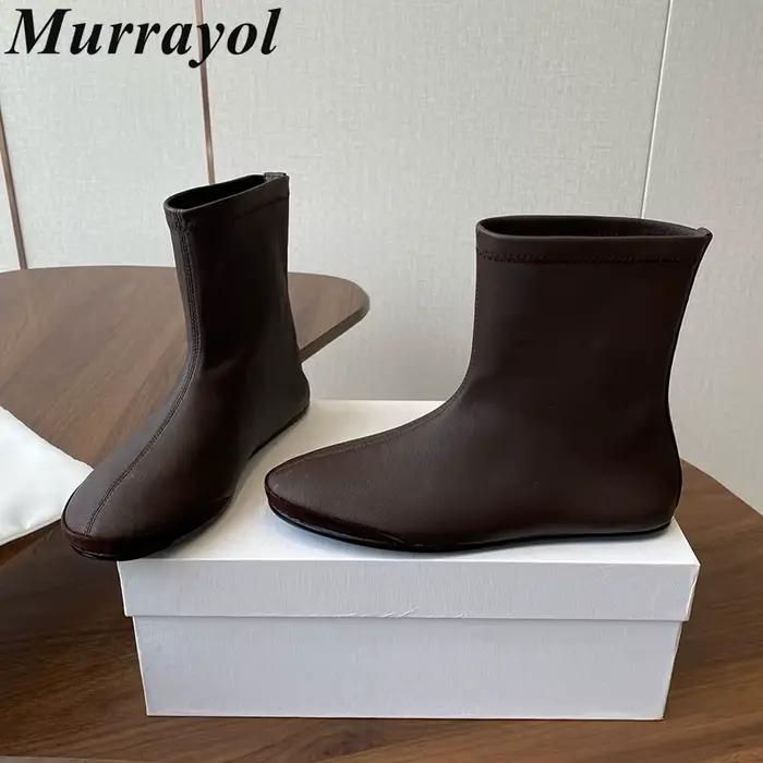 Femmes doux en cuir véritable fond plat bottes courtes bout rond respirant cheville Botas dames automne hiver