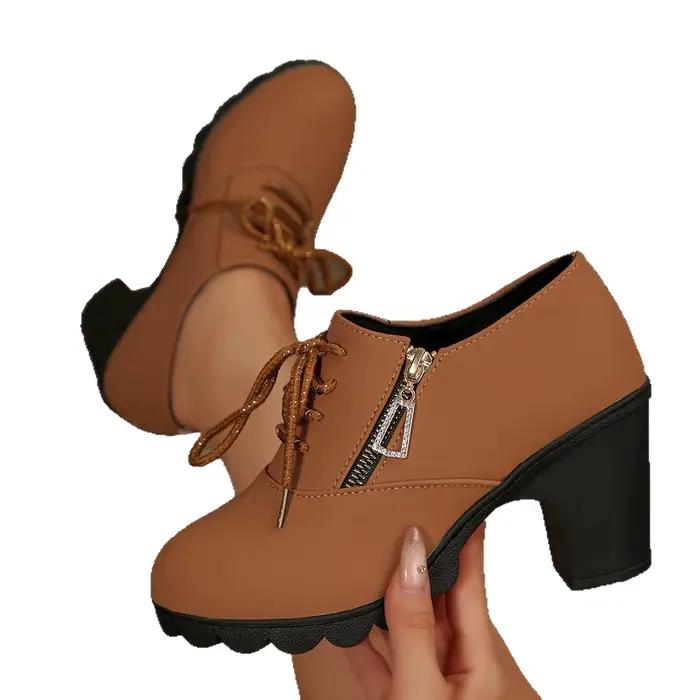 Bottes décontractées à talon aiguille grande taille pour femme, à fermeture éclair latérale, bout rond, chaussures basses pour le travail
